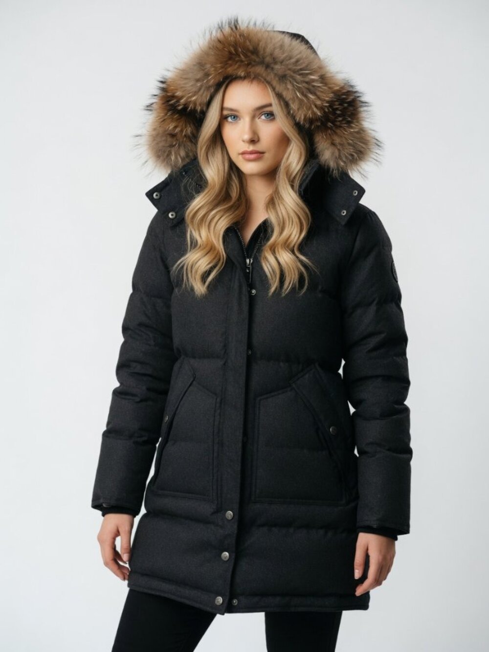 *Pajar Black Puffer Parka Fur Hood Long Winter Coat Size S